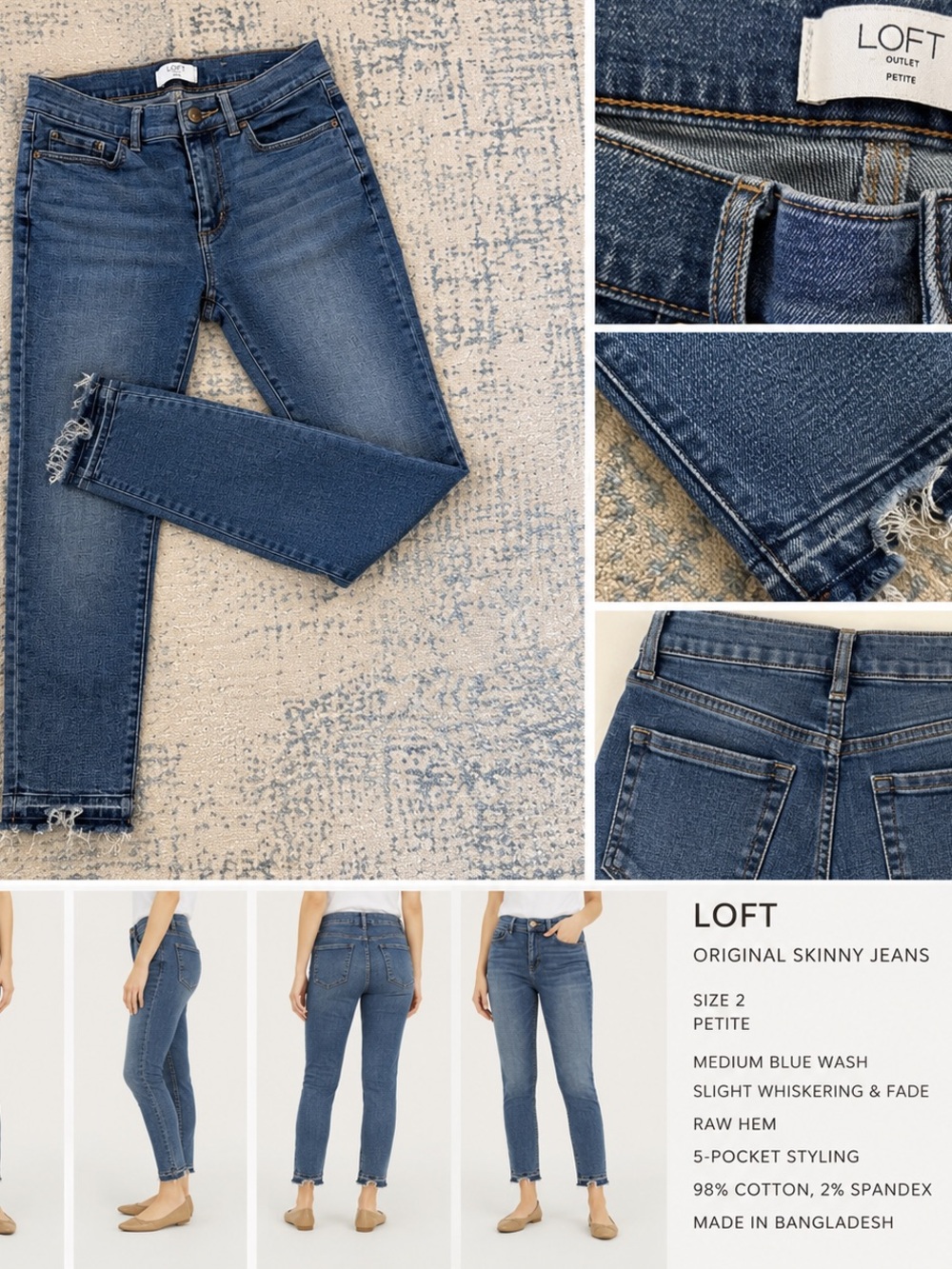 LOFT Medium Blue Wash Skinny Jeans with Raw Hem